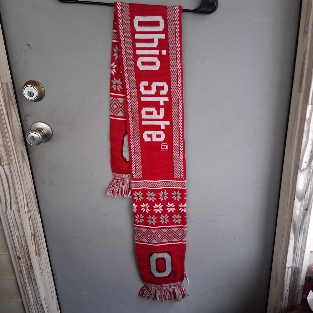Forever Collectibles Ohio State Buckeyes Knit Scarf Red Grey Fair Isle Snowflake